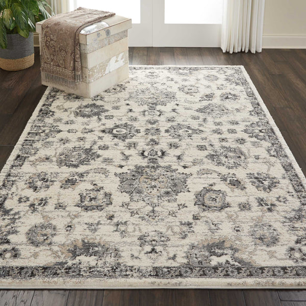 Homeroots 5' X 7' Cream And Gray Floral Distressed Area Rug  Polypropylene 551212