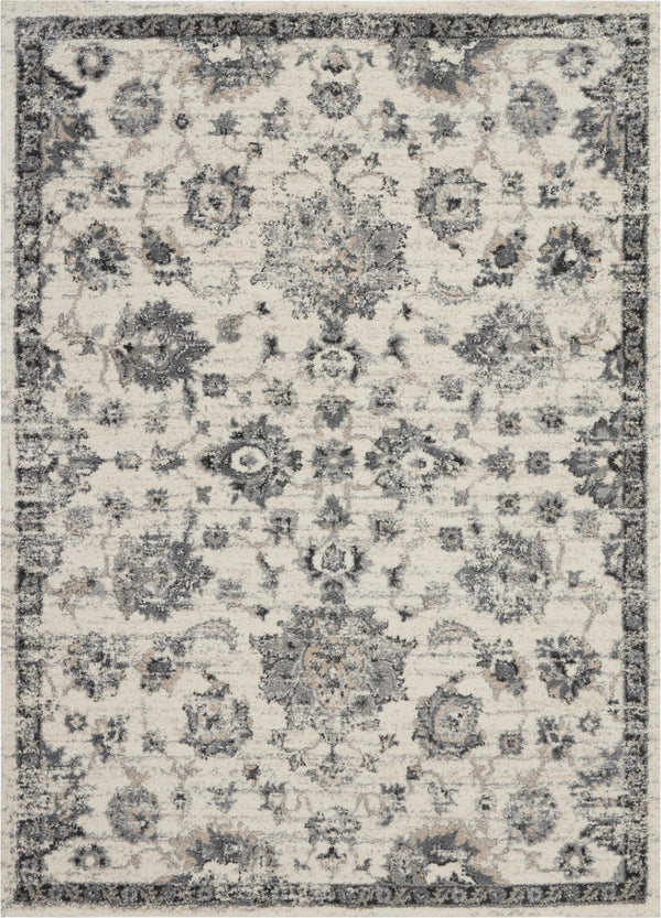 HomeRoots 4' Elegant Cream and Gray Floral Medallion Distressed Area Rug for Timeless Home Décor Appeal 5' X 7' 551212