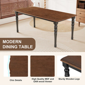 English Elm 7-Piece Extendable Dining Set with Removable Leaf and 6 Upholstered Chairs, Solid Rubberwood Legs, Seats 6 Black+Brown N752S000030B