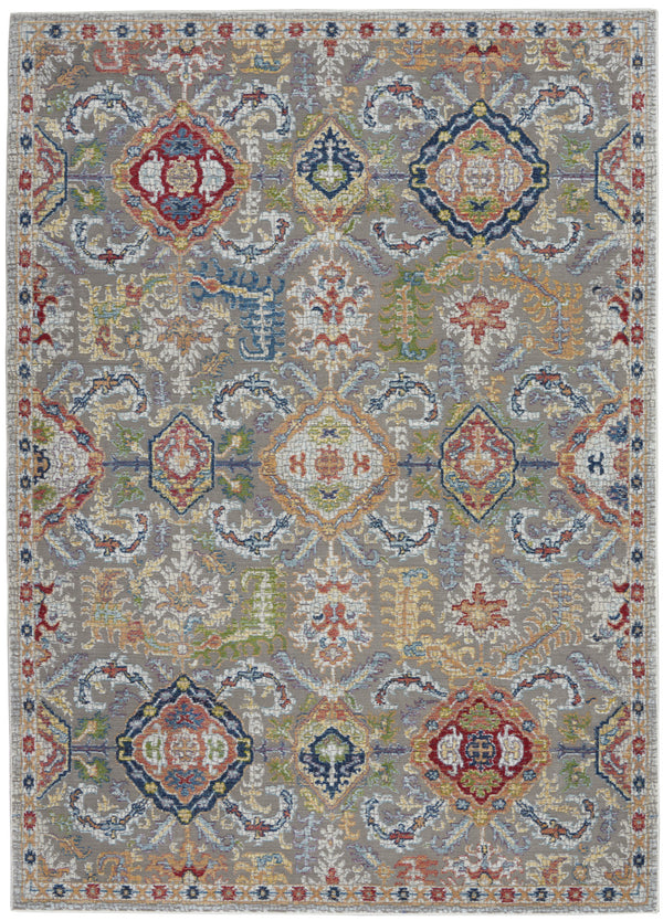 Homeroots 5' X 8' Blue Gray And Green Floral Distressed Non Skid Area Rug  Polypropylene,Polyester 551217