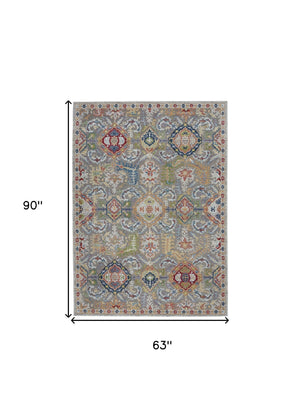 Homeroots 5' X 8' Blue Gray And Green Floral Distressed Non Skid Area Rug  Polypropylene,Polyester 551217