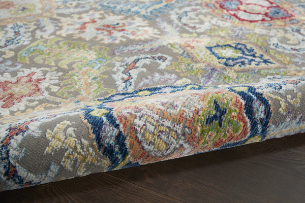 Homeroots 5' X 8' Blue Gray And Green Floral Distressed Non Skid Area Rug  Polypropylene,Polyester 551217