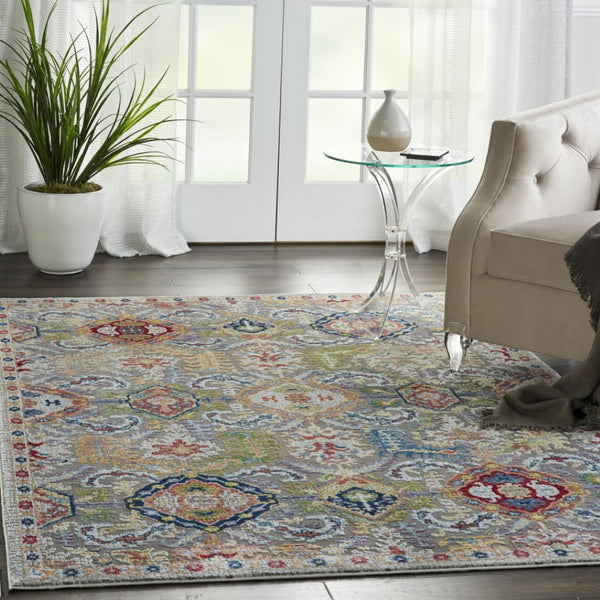 HomeRoots 5' Bohemian-Inspired Blue Gray Green Floral Distressed Area Rug - Durable, Non-Skid, Stylish Comfort 5' X 8' 551217