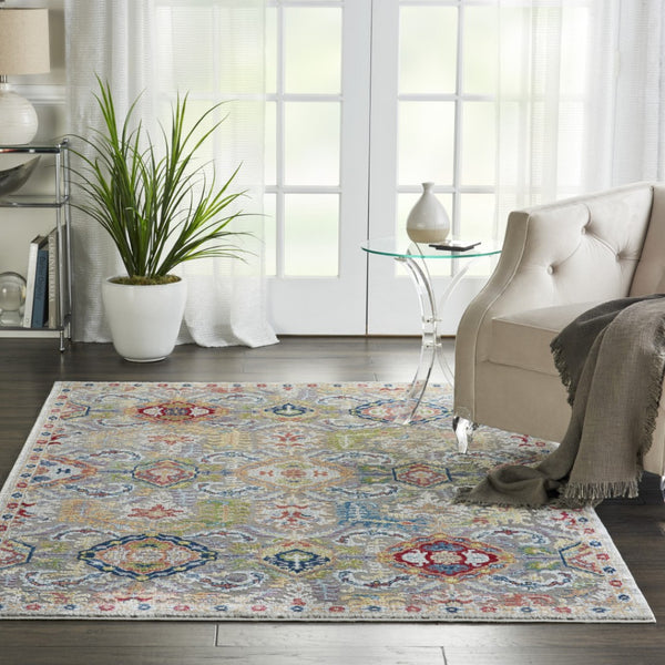 HomeRoots 5' Bohemian-Inspired Blue Gray Green Floral Distressed Area Rug - Durable, Non-Skid, Stylish Comfort 5' X 8' 551217