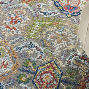 Homeroots 5' X 8' Blue Gray And Green Floral Distressed Non Skid Area Rug  Polypropylene,Polyester 551217