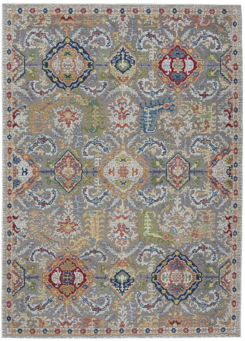 HomeRoots 5' Bohemian-Inspired Blue Gray Green Floral Distressed Area Rug - Durable, Non-Skid, Stylish Comfort 5' X 8' 551217