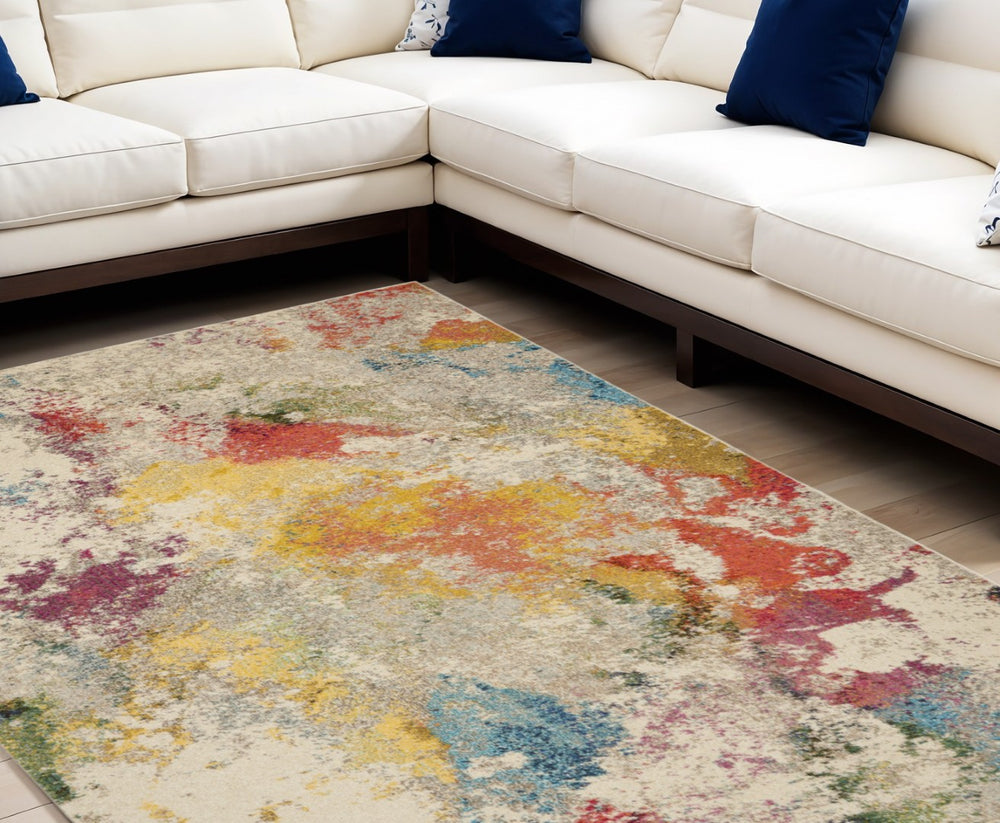 HomeRoots 8' X 11' Ivory Abstract Area Rug – Modern Power-Loomed Design for Living Rooms & Bedrooms, Soft Comfort 551220