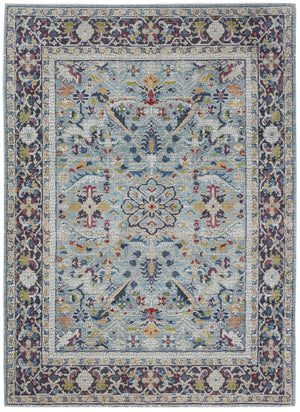 Homeroots 5' X 8' Teal Blue Orange And Black Floral Distressed Non Skid Area Rug  Polypropylene,Polyester 551222