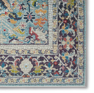 HomeRoots 5' Distressed Floral Area Rug in Teal Blue, Orange, and Black - Non-Skid and Durable Design 5' X 8' 551222