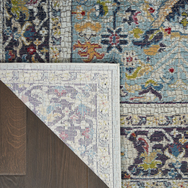 Homeroots 5' X 8' Teal Blue Orange And Black Floral Distressed Non Skid Area Rug  Polypropylene,Polyester 551222