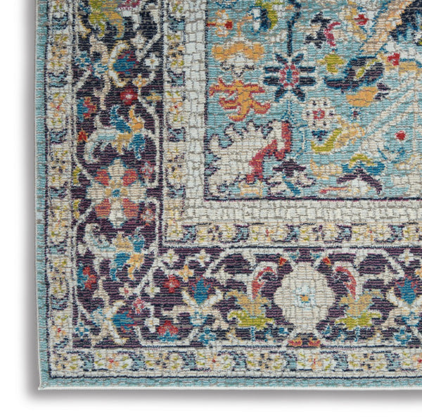 HomeRoots 5' Distressed Floral Area Rug in Teal Blue, Orange, and Black - Non-Skid and Durable Design 5' X 8' 551222