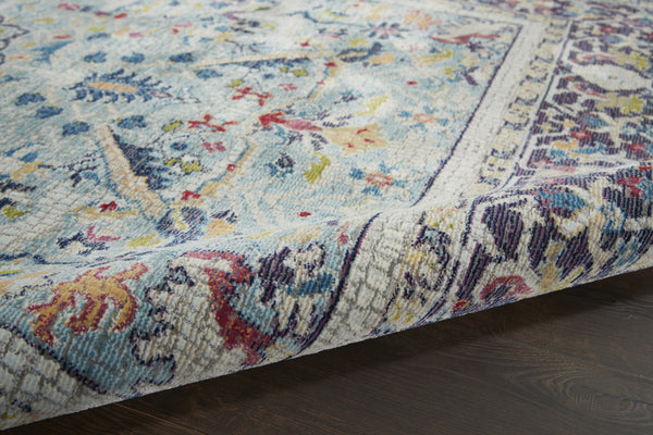 Homeroots 5' X 8' Teal Blue Orange And Black Floral Distressed Non Skid Area Rug  Polypropylene,Polyester 551222