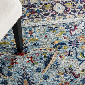 HomeRoots 5' Distressed Floral Area Rug in Teal Blue, Orange, and Black - Non-Skid and Durable Design 5' X 8' 551222