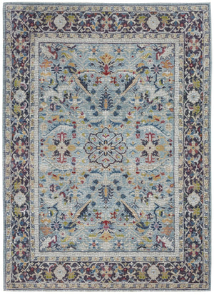 HomeRoots 5' Distressed Floral Area Rug in Teal Blue, Orange, and Black - Non-Skid and Durable Design 5' X 8' 551222