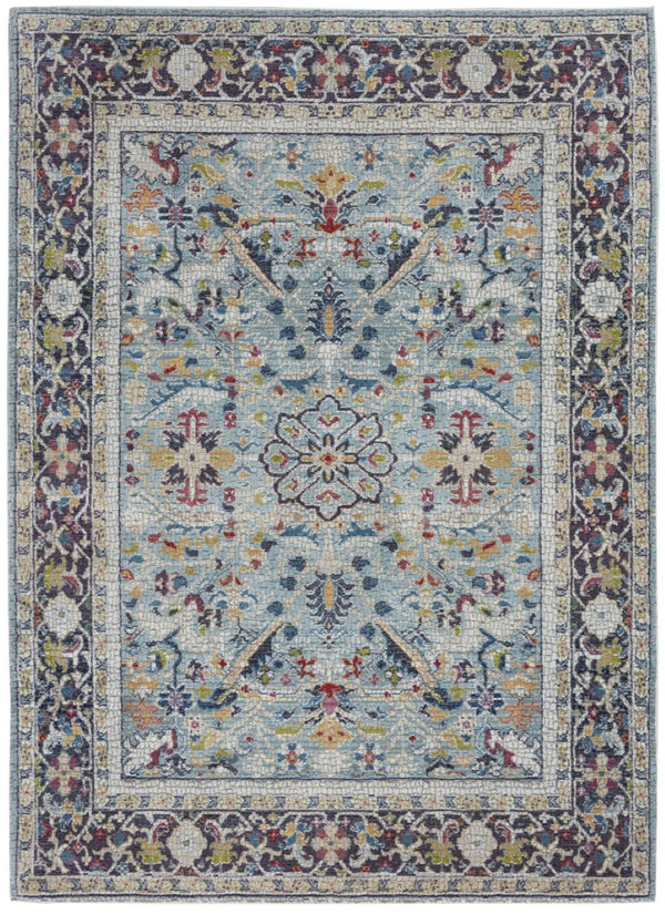 HomeRoots 5' Distressed Floral Area Rug in Teal Blue, Orange, and Black - Non-Skid and Durable Design 5' X 8' 551222