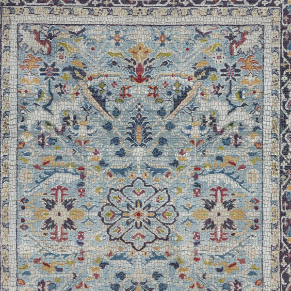 Homeroots 5' X 8' Teal Blue Orange And Black Floral Distressed Non Skid Area Rug  Polypropylene,Polyester 551222