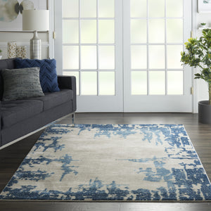 Homeroots 5' X 7' Blue And Ivory Abstract Distressed Non Skid Area Rug  Polypropylene,Polyester 551226
