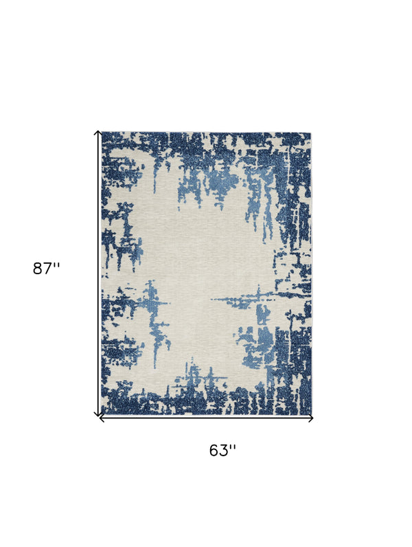 Homeroots 5' X 7' Blue And Ivory Abstract Distressed Non Skid Area Rug  Polypropylene,Polyester 551226