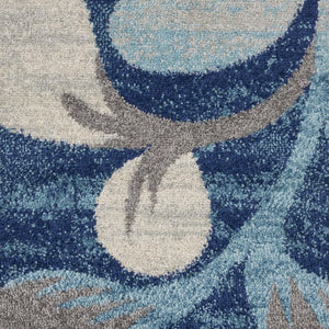 HomeRoots 5' Navy Blue and Beige Botanical Leaves Area Rug for Stylish and Durable Home Decor Solutions 8' X 10' 551227