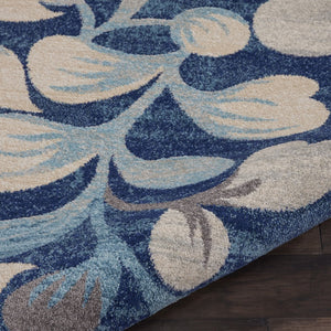HomeRoots 5' Navy Blue and Beige Botanical Leaves Area Rug for Stylish and Durable Home Decor Solutions 8' X 10' 551227