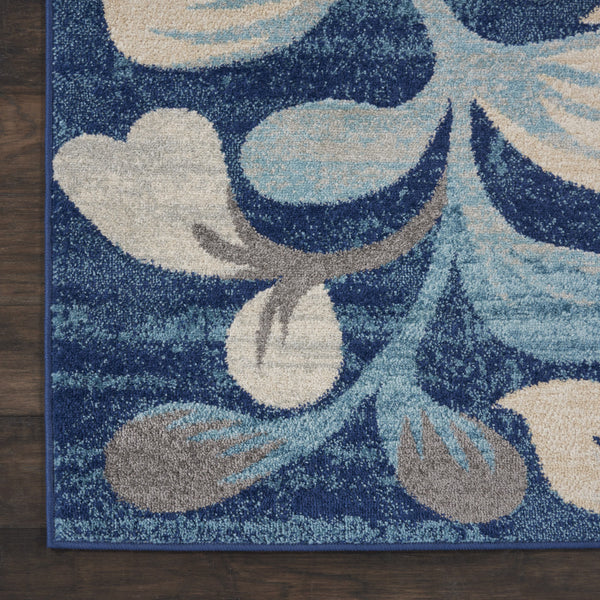 Homeroots 5' Botanical Leaves Area Rug In Navy Blue & Beige - Durable, Stain Resistant, Perfect For Any Room 8' X 10' Polypropylene 551227