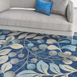 Homeroots 5' Botanical Leaves Area Rug In Navy Blue & Beige - Durable, Stain Resistant, Perfect For Any Room 8' X 10' Polypropylene 551227