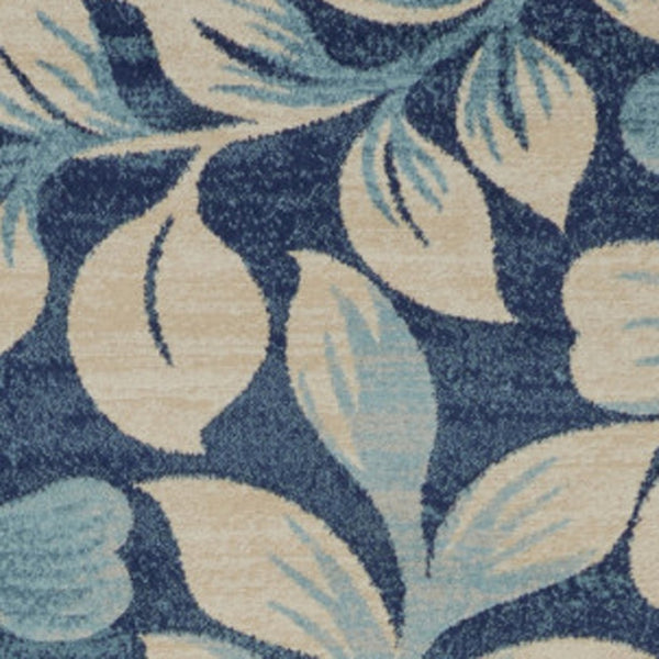 Homeroots 5' Botanical Leaves Area Rug In Navy Blue & Beige - Durable, Stain Resistant, Perfect For Any Room 8' X 10' Polypropylene 551227