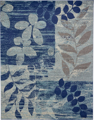 Homeroots 5' Stylish Navy Blue & Gray Botanical Leaves Area Rug – Durable, Stain Resistant & Perfect For Homes 8' X 10' Polypropylene 551230