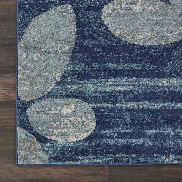 HomeRoots 5' Botanical Leaves Area Rug in Navy and Light Blue – Durable, Easy-Clean Design for Cozy Spaces 8' X 10' 551230