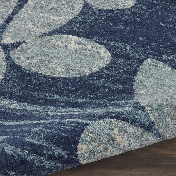 HomeRoots 5' Botanical Leaves Area Rug in Navy and Light Blue – Durable, Easy-Clean Design for Cozy Spaces 8' X 10' 551230
