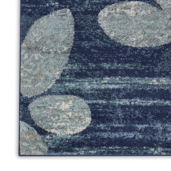 HomeRoots 5' Botanical Leaves Area Rug in Navy and Light Blue – Durable, Easy-Clean Design for Cozy Spaces 8' X 10' 551230