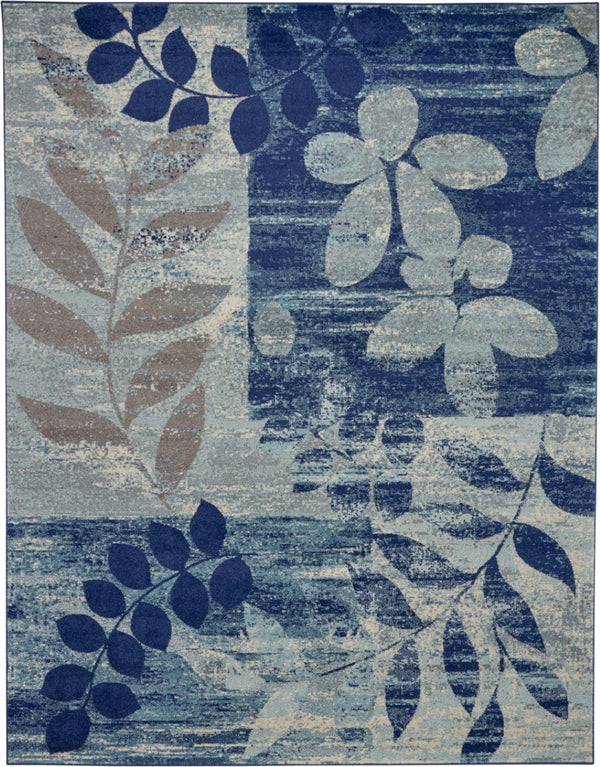 HomeRoots 5' Botanical Leaves Area Rug in Navy and Light Blue – Durable, Easy-Clean Design for Cozy Spaces 8' X 10' 551230