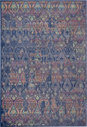 Homeroots 5' X 8' Navy Blue And Orange Ogee Distressed Non Skid Area Rug  Polypropylene,Polyester 551232