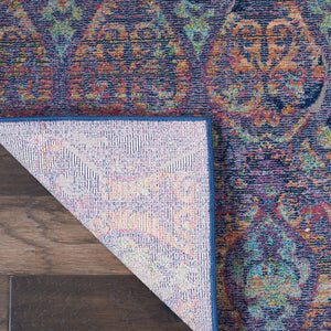 Homeroots 5' X 8' Navy Blue And Orange Ogee Distressed Non Skid Area Rug  Polypropylene,Polyester 551232