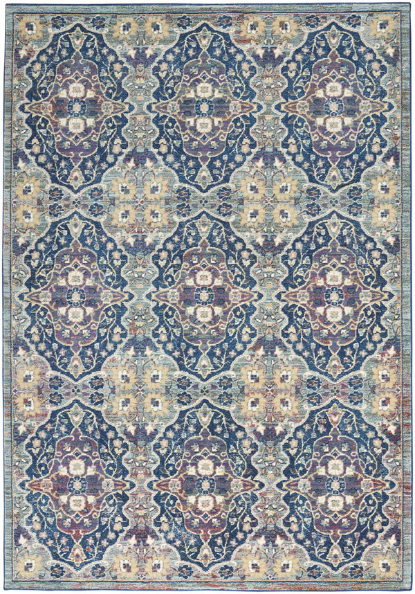 Homeroots 5' X 8' Ivory Navy Blue And Yellow Floral Distressed Non Skid Area Rug  Polypropylene,Polyester 551234