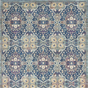 Homeroots 5' X 8' Ivory Navy Blue And Yellow Floral Distressed Non Skid Area Rug  Polypropylene,Polyester 551234