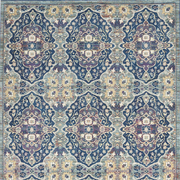 Homeroots 5' X 8' Ivory Navy Blue And Yellow Floral Distressed Non Skid Area Rug  Polypropylene,Polyester 551234