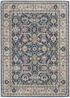 Homeroots 5' X 8' Navy Blue And Yellow Floral Distressed Non Skid Area Rug  Polypropylene,Polyester 551236