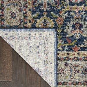 HomeRoots 5' Navy Blue and Yellow Floral Distressed Area Rug – Timeless Design & Durable Non-Skid Comfort 5' X 8' 551236