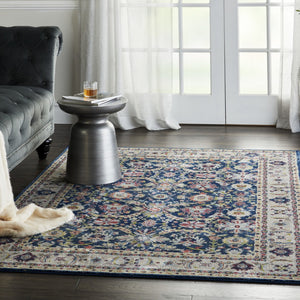HomeRoots 5' Navy Blue and Yellow Floral Distressed Area Rug – Timeless Design & Durable Non-Skid Comfort 5' X 8' 551236