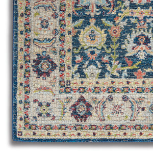 HomeRoots 5' Navy Blue and Yellow Floral Distressed Area Rug – Timeless Design & Durable Non-Skid Comfort 5' X 8' 551236