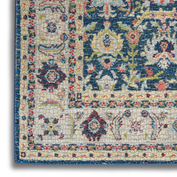 HomeRoots 5' Navy Blue and Yellow Floral Distressed Area Rug – Timeless Design & Durable Non-Skid Comfort 5' X 8' 551236
