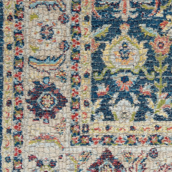 HomeRoots 5' Navy Blue and Yellow Floral Distressed Area Rug – Timeless Design & Durable Non-Skid Comfort 5' X 8' 551236