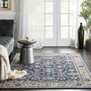 HomeRoots 5' Navy Blue and Yellow Floral Distressed Area Rug – Timeless Design & Durable Non-Skid Comfort 5' X 8' 551236