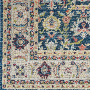 HomeRoots 5' Navy Blue and Yellow Floral Distressed Area Rug – Timeless Design & Durable Non-Skid Comfort 5' X 8' 551236
