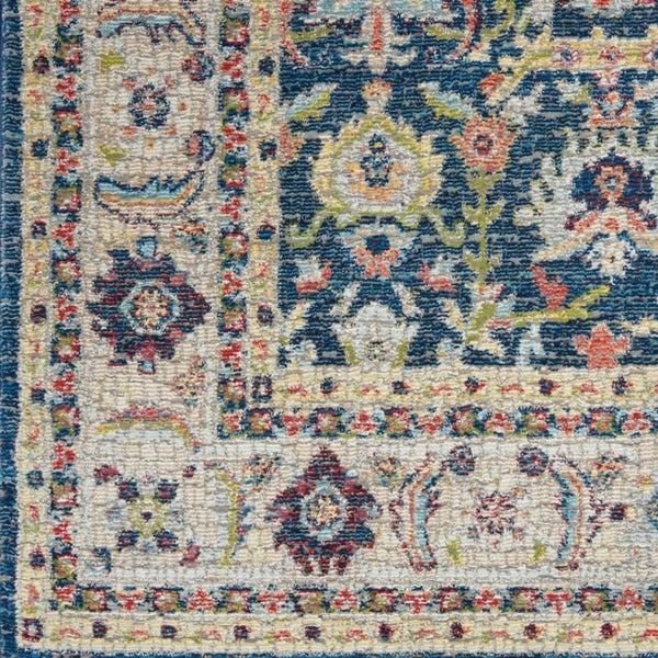 HomeRoots 5' Navy Blue and Yellow Floral Distressed Area Rug – Timeless Design & Durable Non-Skid Comfort 5' X 8' 551236