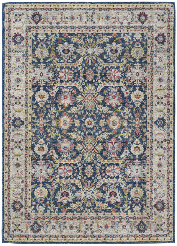 Homeroots 5' X 8' Navy Blue And Yellow Floral Distressed Non Skid Area Rug  Polypropylene,Polyester 551236