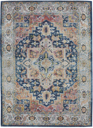 Homeroots 5' X 8' Ivory Blue And Orange Floral Medallion Distressed Non Skid Area Rug  Polypropylene,Polyester 551237
