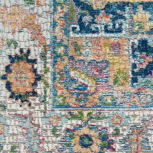 Homeroots 5' X 8' Ivory Blue And Orange Floral Medallion Distressed Non Skid Area Rug  Polypropylene,Polyester 551237