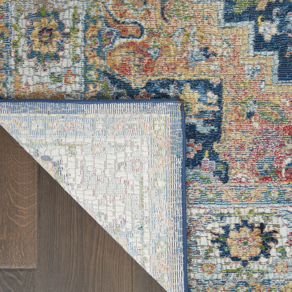 HomeRoots 5' Elegant Floral Medallion Area Rug in Ivory, Blue, and Orange - Distressed Non-Skid Design for Cozy Spaces 5' X 8' 551237